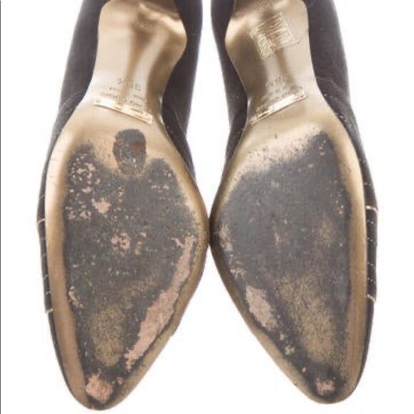 Dolce & Gabbana Suede Pointed Toe Heels sz 6.5 Black & Gold - Picture 5 of 8